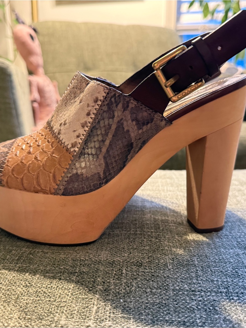 Rare Coach Petrina Patchwork Snakeskin Platform Slingback Heels 8.5B - NWOT - Picture 4 of 12